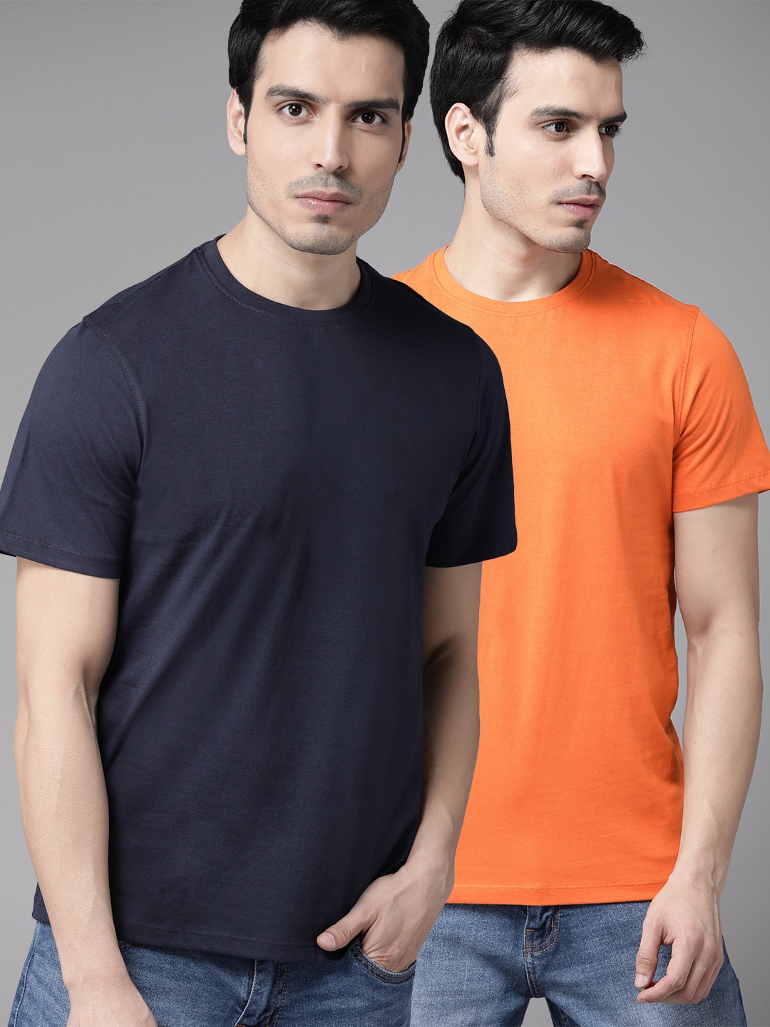 

Roadster Men Pack of 2 Solid Round Neck Pure Cotton T-shirts, Coral