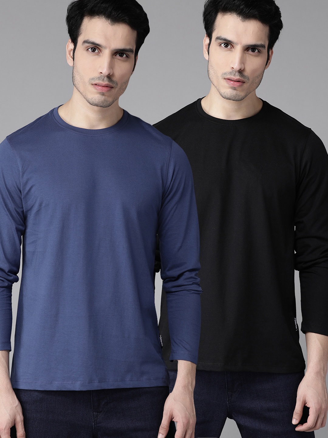 

Roadster Men Pack Of 2 Solid Round Neck T-shirt, Navy blue