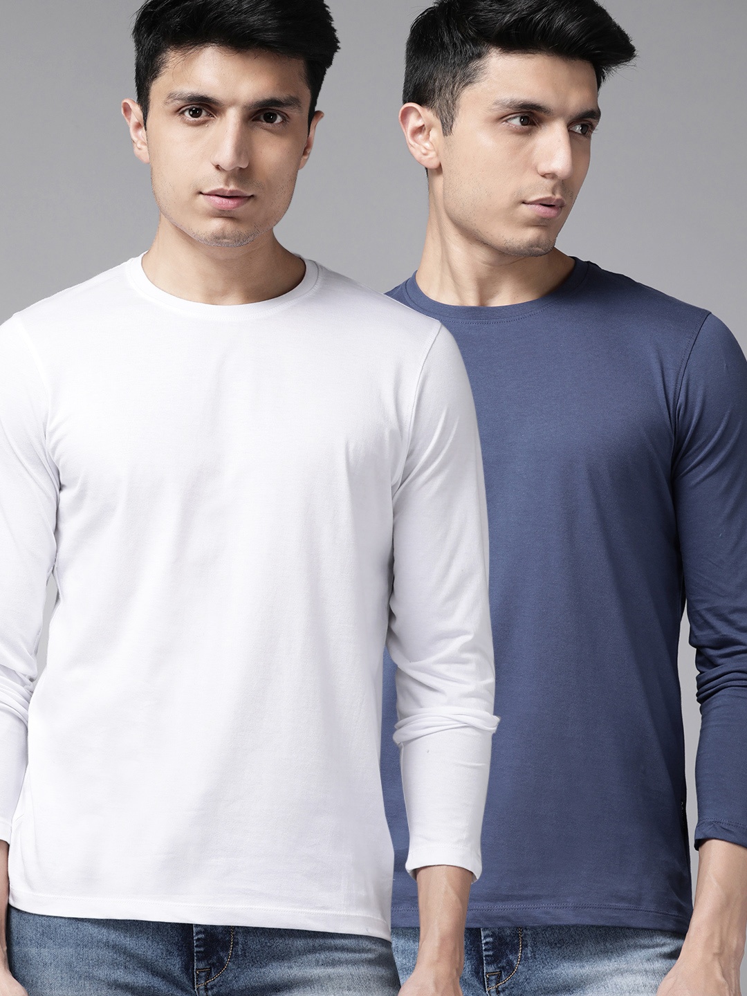 

Roadster Men Pack of 2 Solid Round Neck T-shirts, White