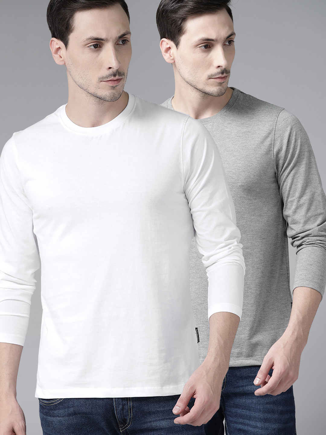 

Roadster Men Pack of 2 Solid Round Neck T-shirts, White