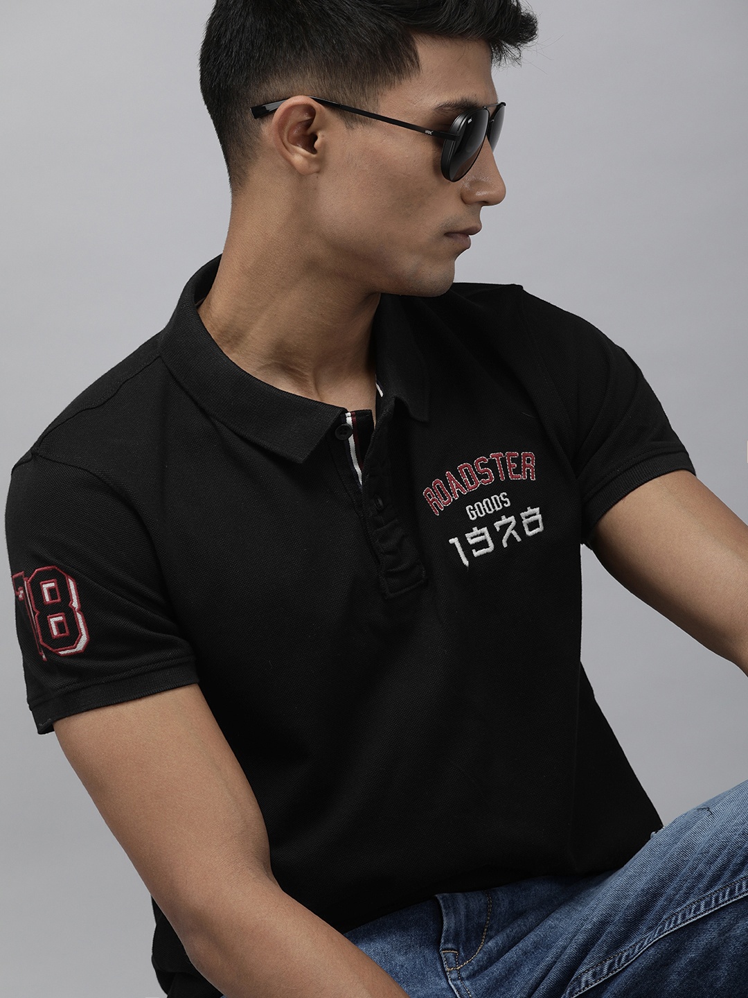 

Roadster Men Black Solid Polo Collar Pure Cotton T-shirt