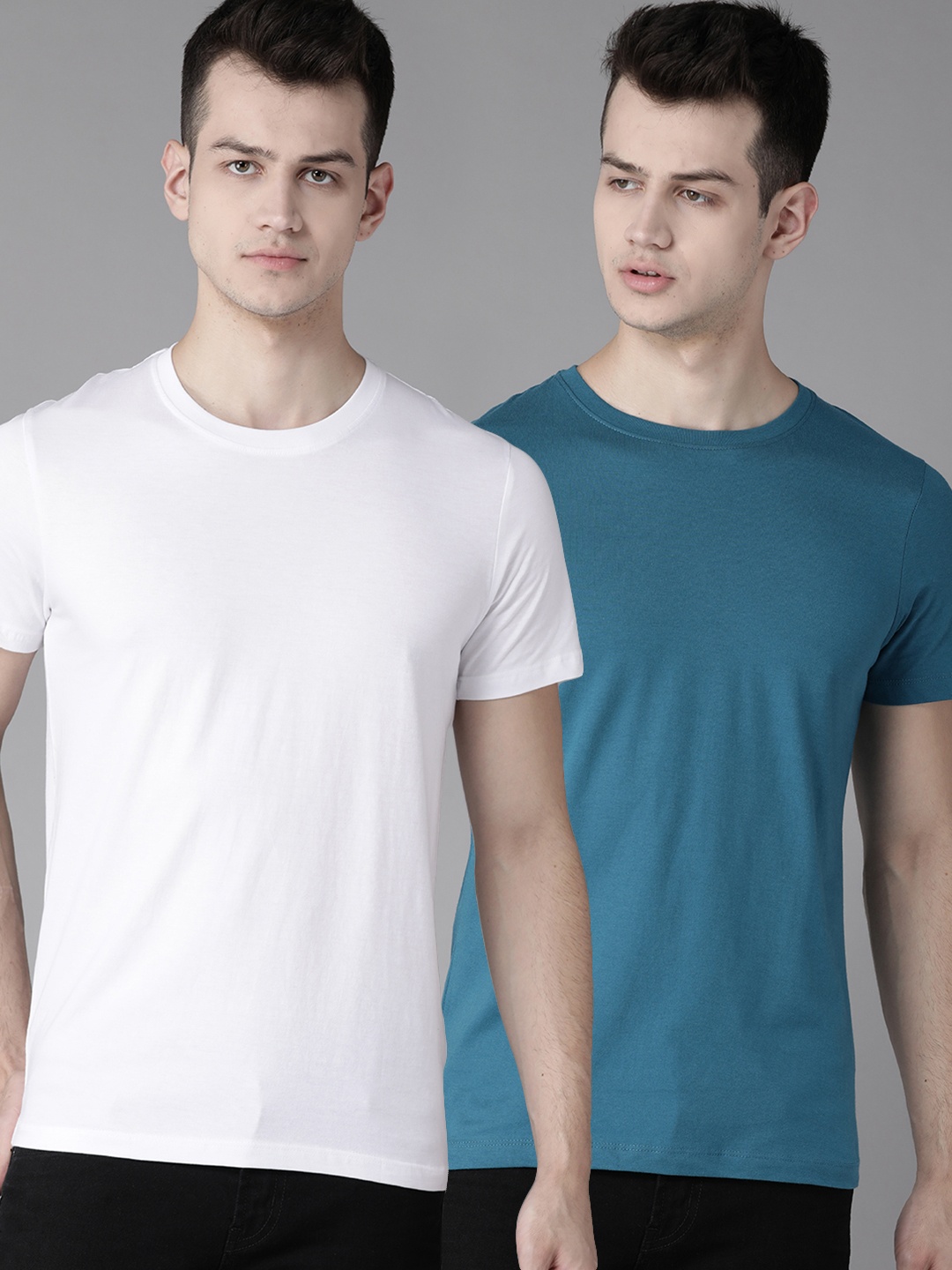 

Roadster Men Pack Of 2 Solid Round Neck T-shirt, White