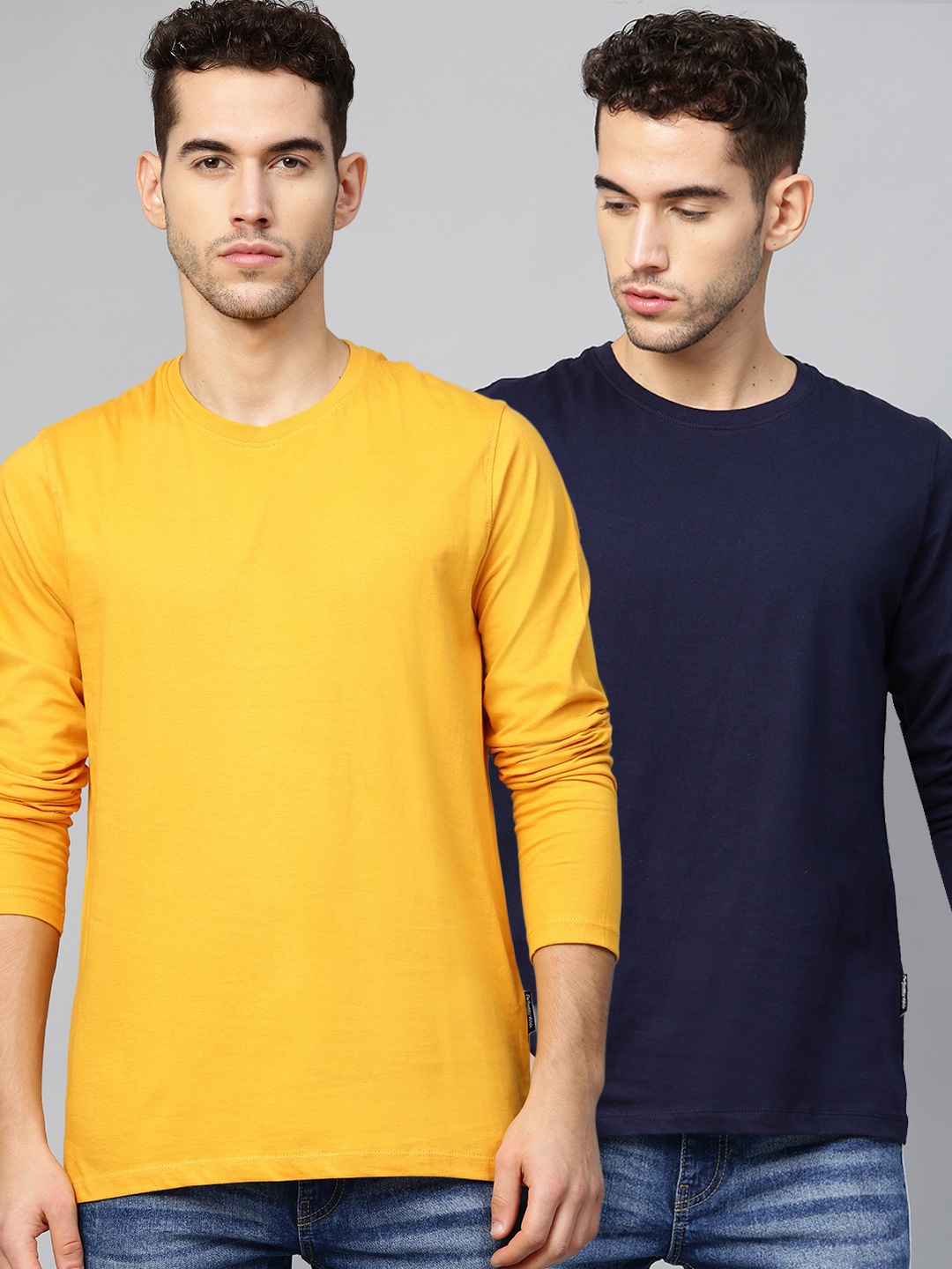 

Roadster Men Pack of 2 Solid Round Neck T-shirts, Navy blue