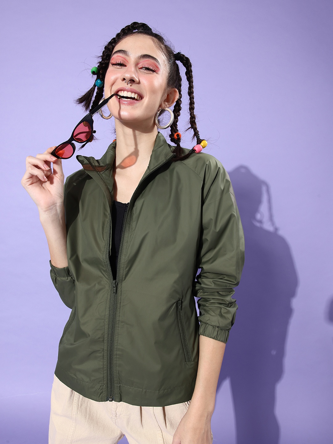 

Harvard Women Olive Solid Oversized Layer Jacket