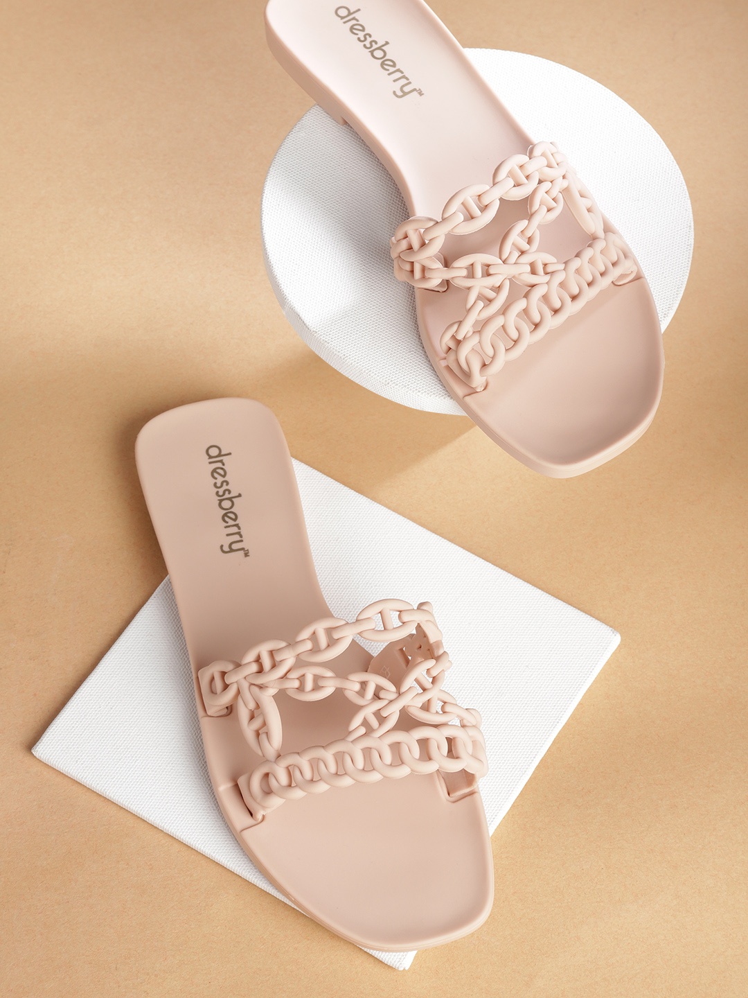 

DressBerry Women Beige Solid Open Toe Flats