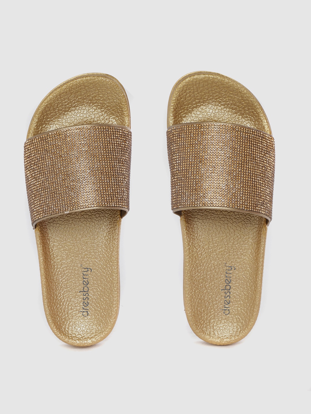 

DressBerry Women Gold-Toned Embellished Sliders