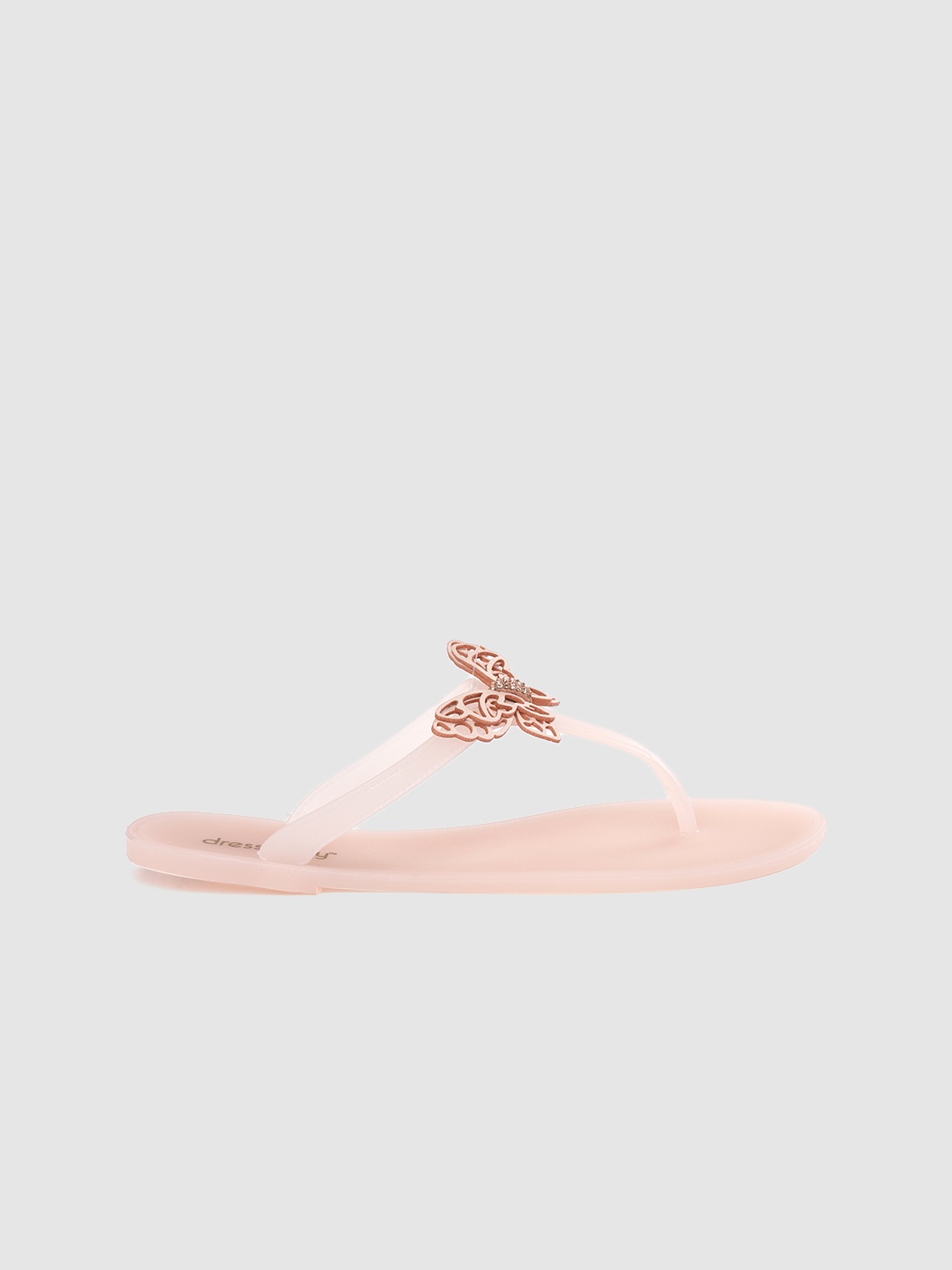 

DressBerry Women Pink Butterfly-Shaped Applique T-Strap Flats