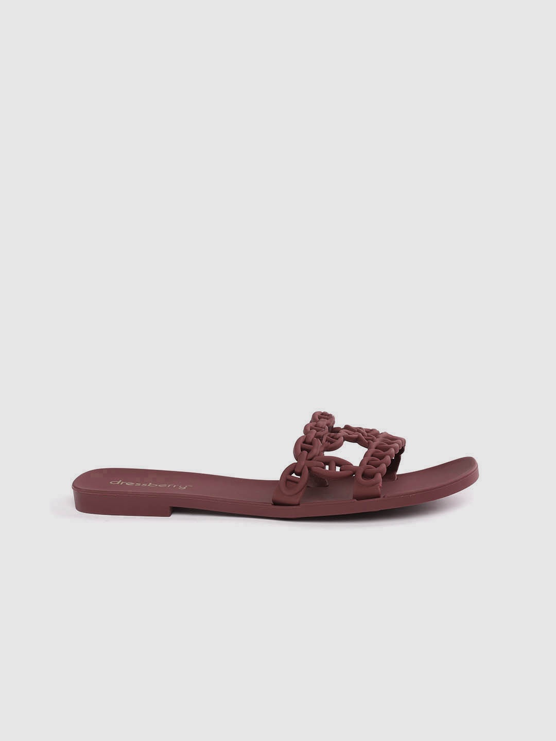 

DressBerry Women Burgundy Solid Chainlink Design Open Toe Flats