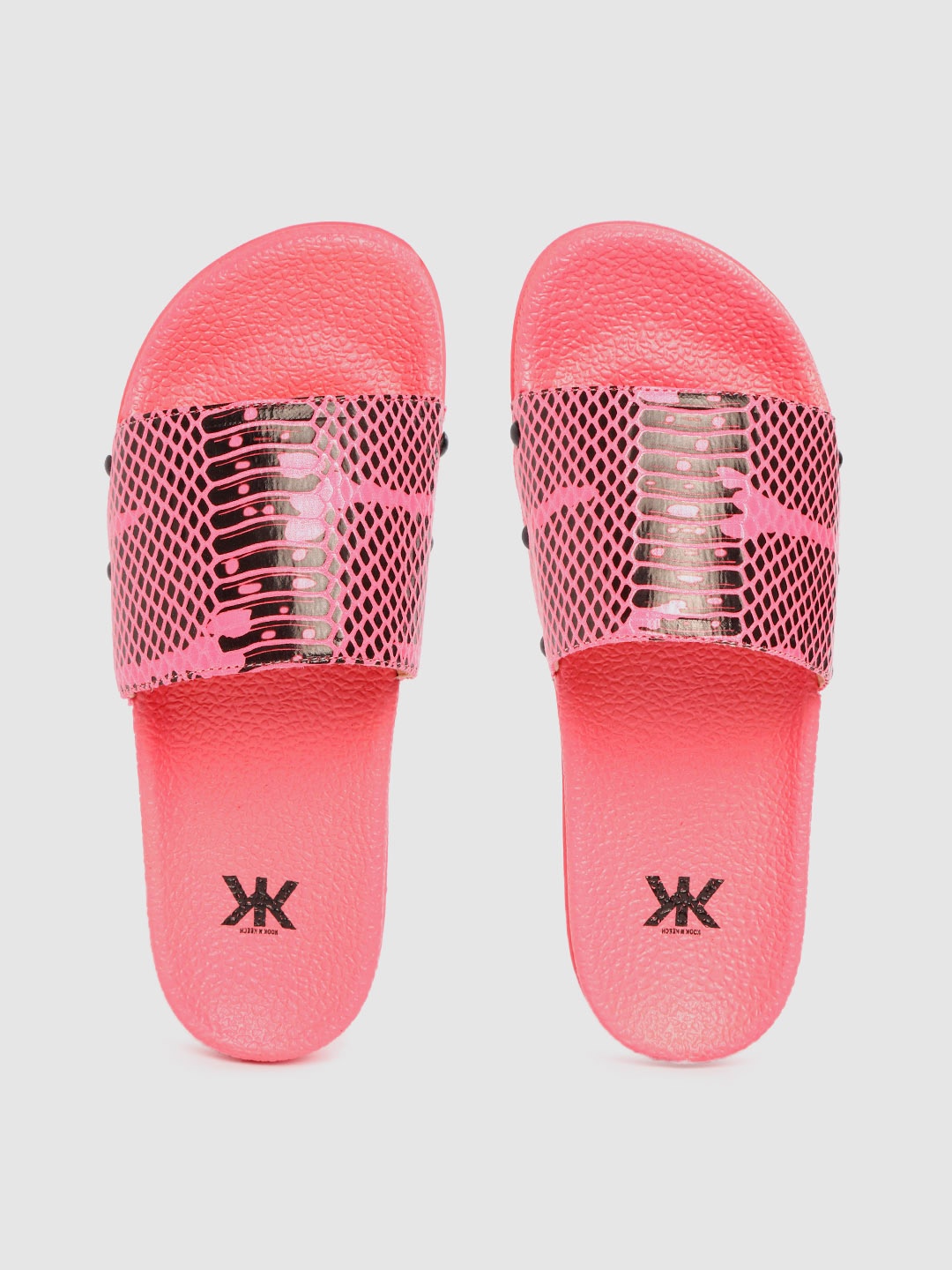 

Kook N Keech Women Pink & Black Snakeskin Print Sliders