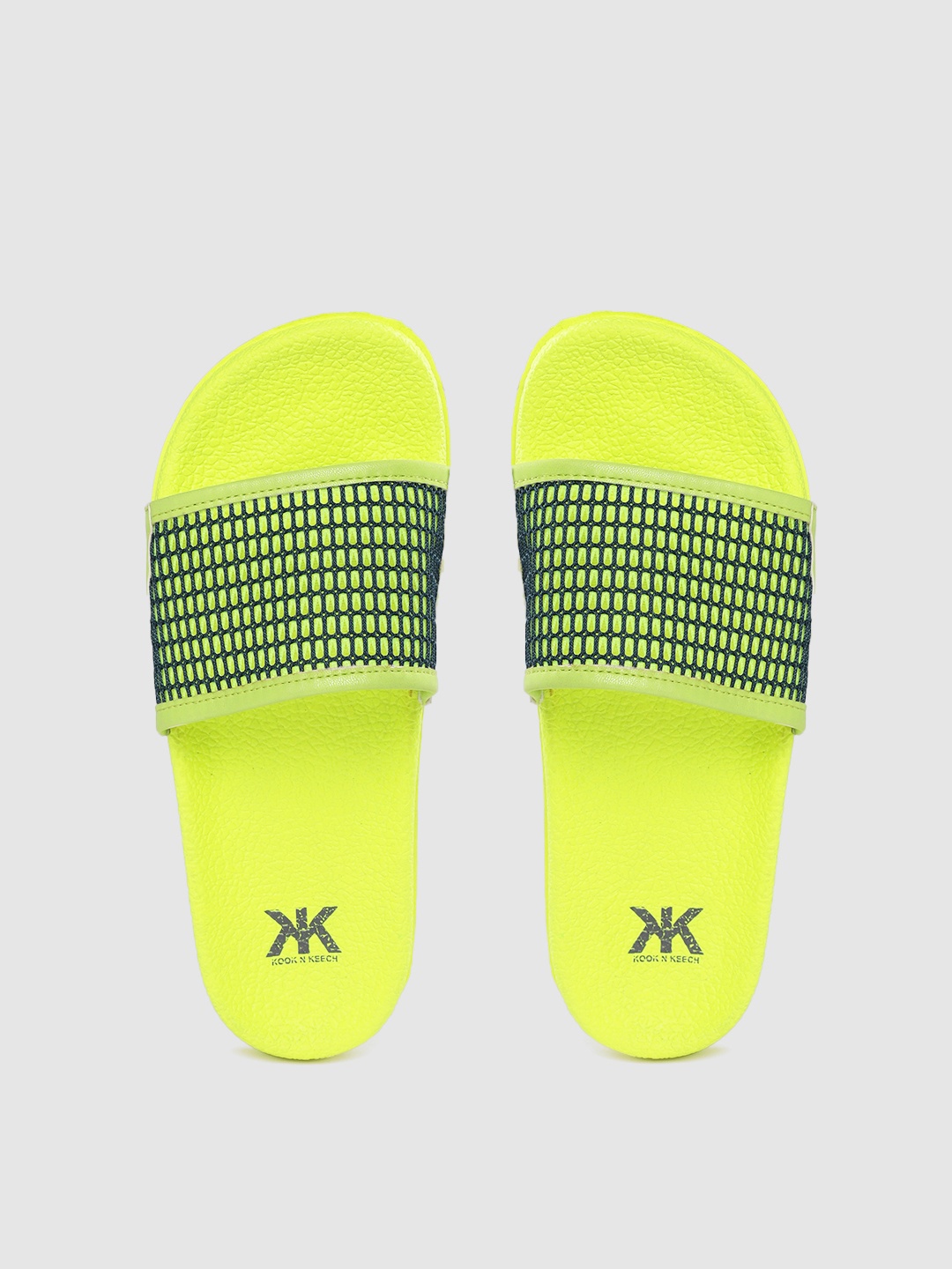 

Kook N Keech Women Fluorescent Green Mesh Panel Sliders