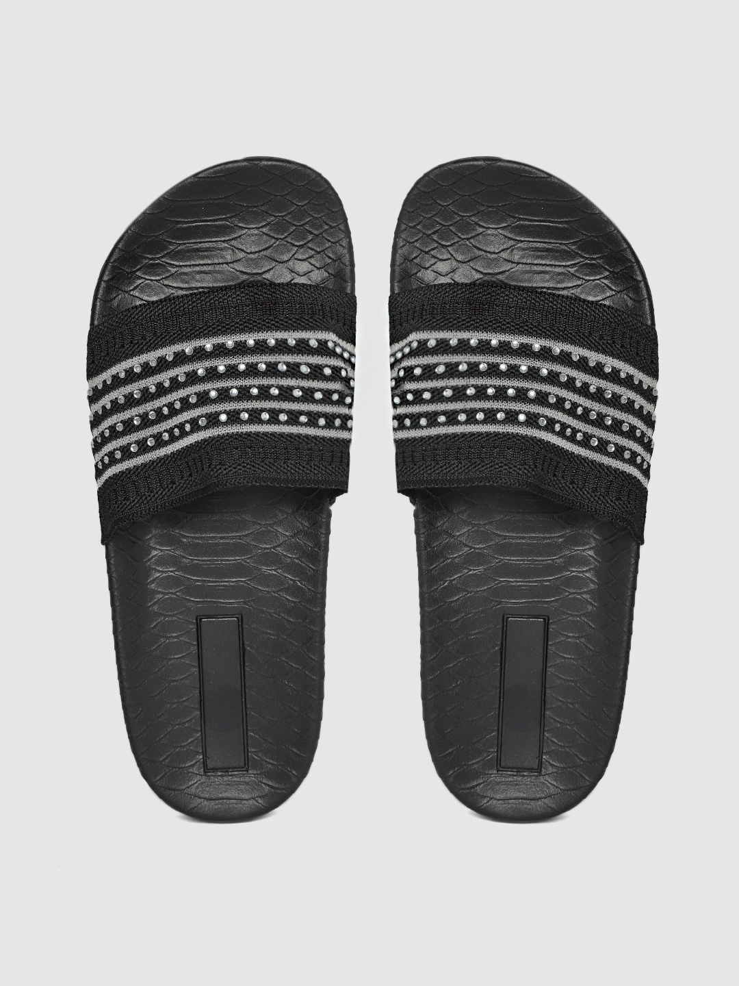 

Kook N Keech Women Black & Silver-Toned Embellished Sliders