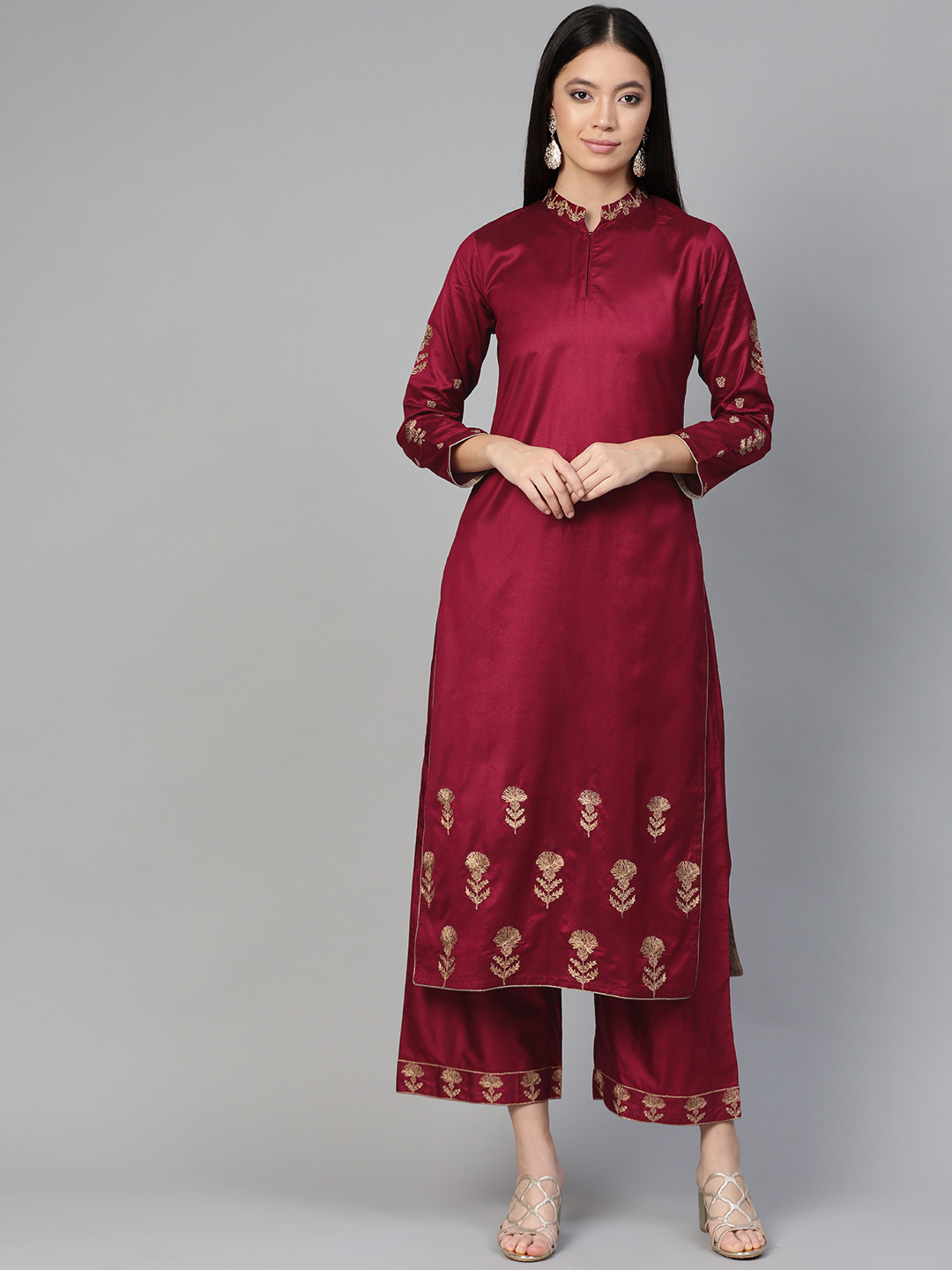 

Indo Era Women Magenta & Golden Zari Embroidered Kurta with Palazzos