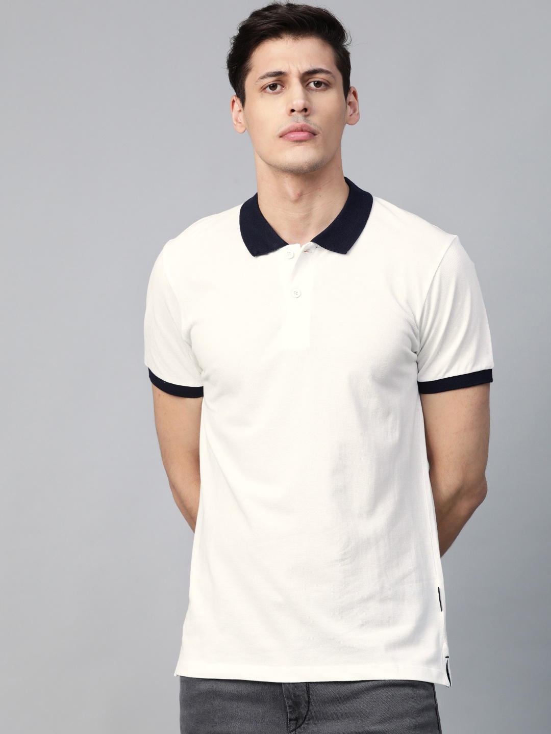 

Roadster Men White Solid Polo Collar Pure Cotton T-shirt