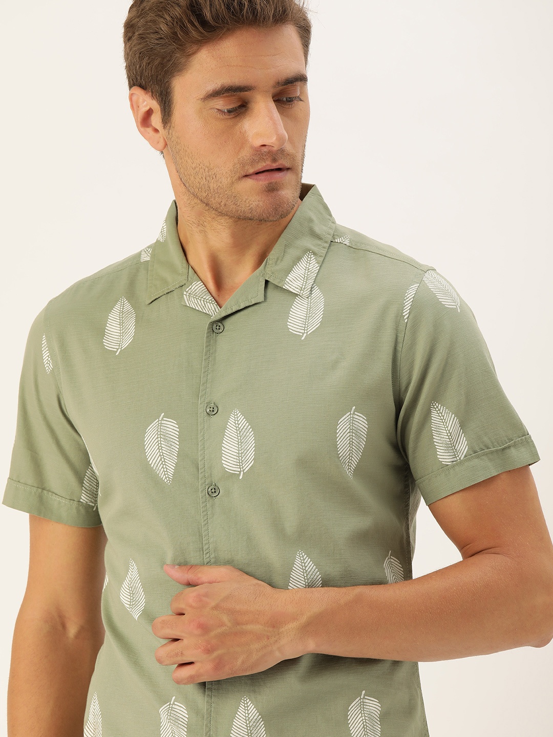 

Moda Rapido Men Olive Green & White Regular Fit Printed Casual Shirt