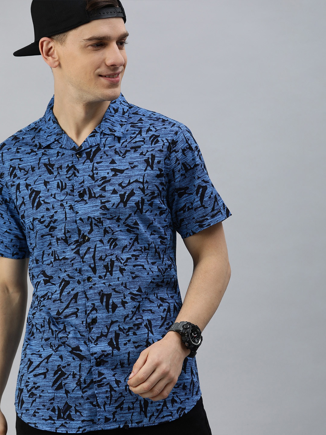

HERE&NOW Men Blue & Black Slim Fit Printed Casual Shirt