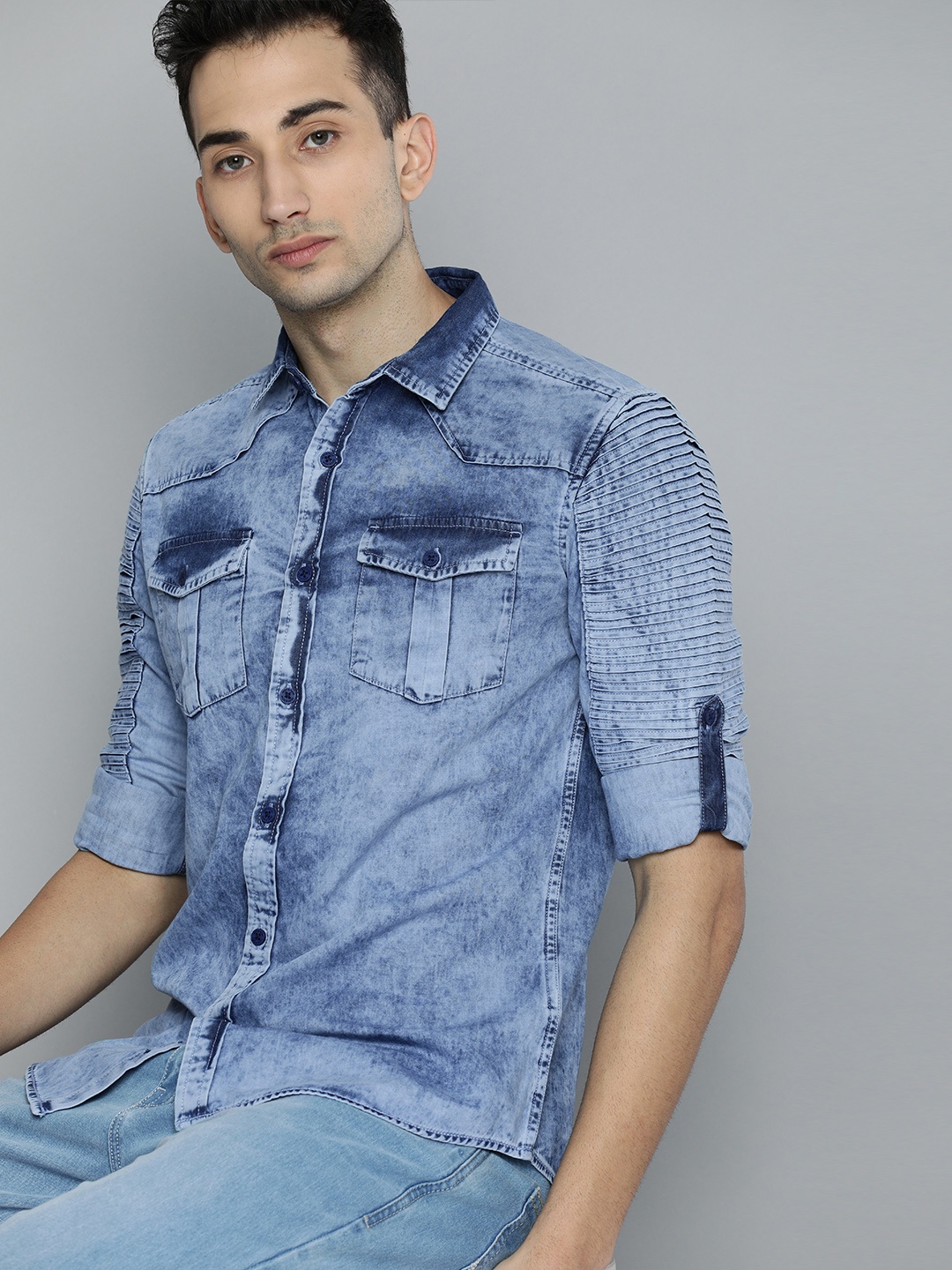 

HERE&NOW Men Blue Slim Fit Faded Casual Shirt