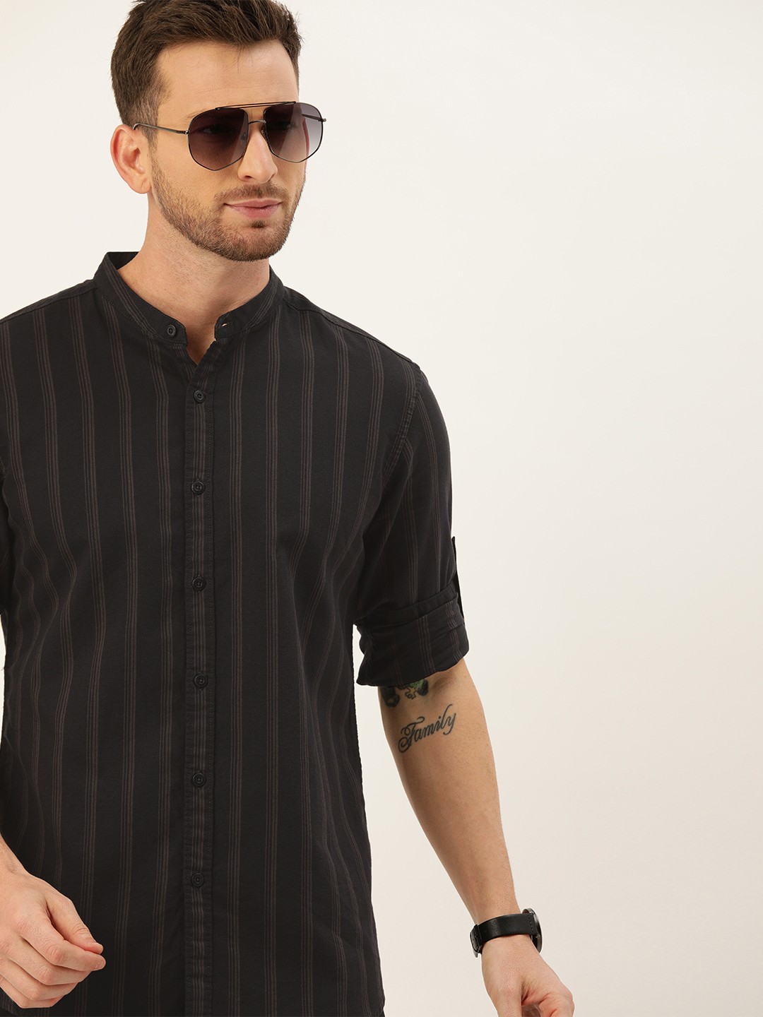 

Moda Rapido Men Coffee Brown & Olive Green Slim Fit Striped Casual Shirt