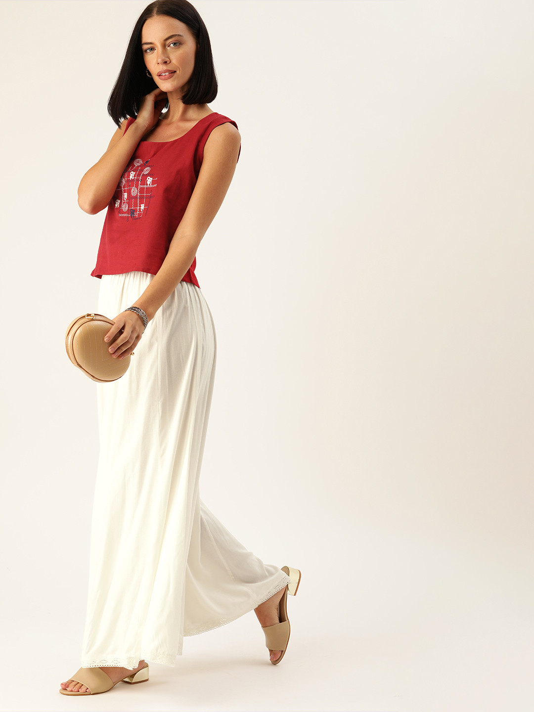 

Varanga Women Red & Off-White Dyed Top with Palazzos