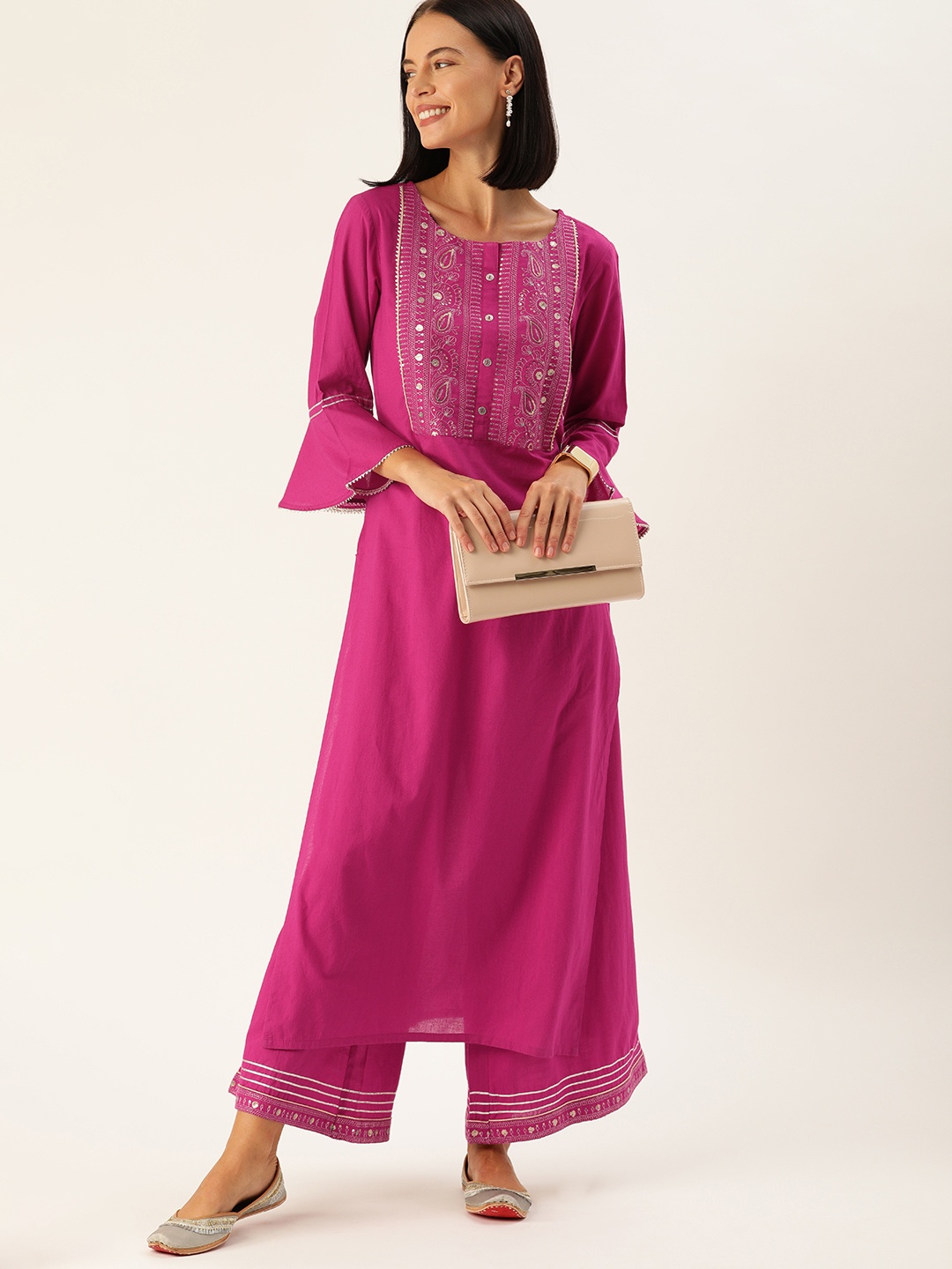 

Varanga Women Magenta Pink Embroidered Sequinned Kurta with Palazzos