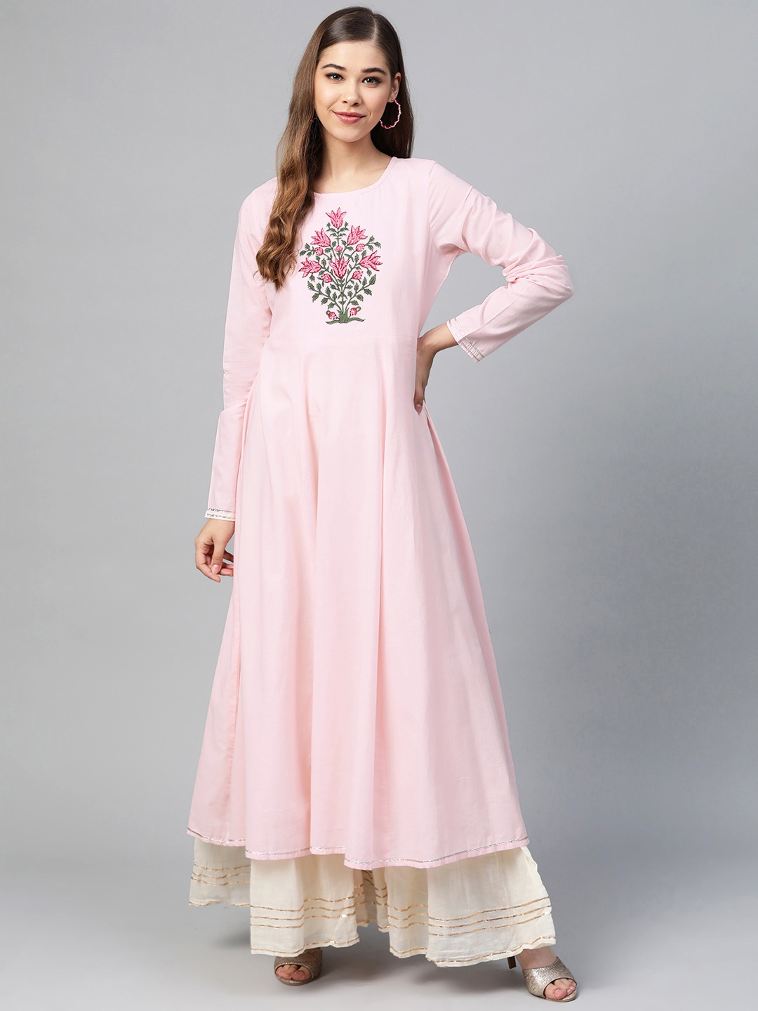 

Shae by SASSAFRAS Women Pink Block Printed Yoke Design A-Line Kurta