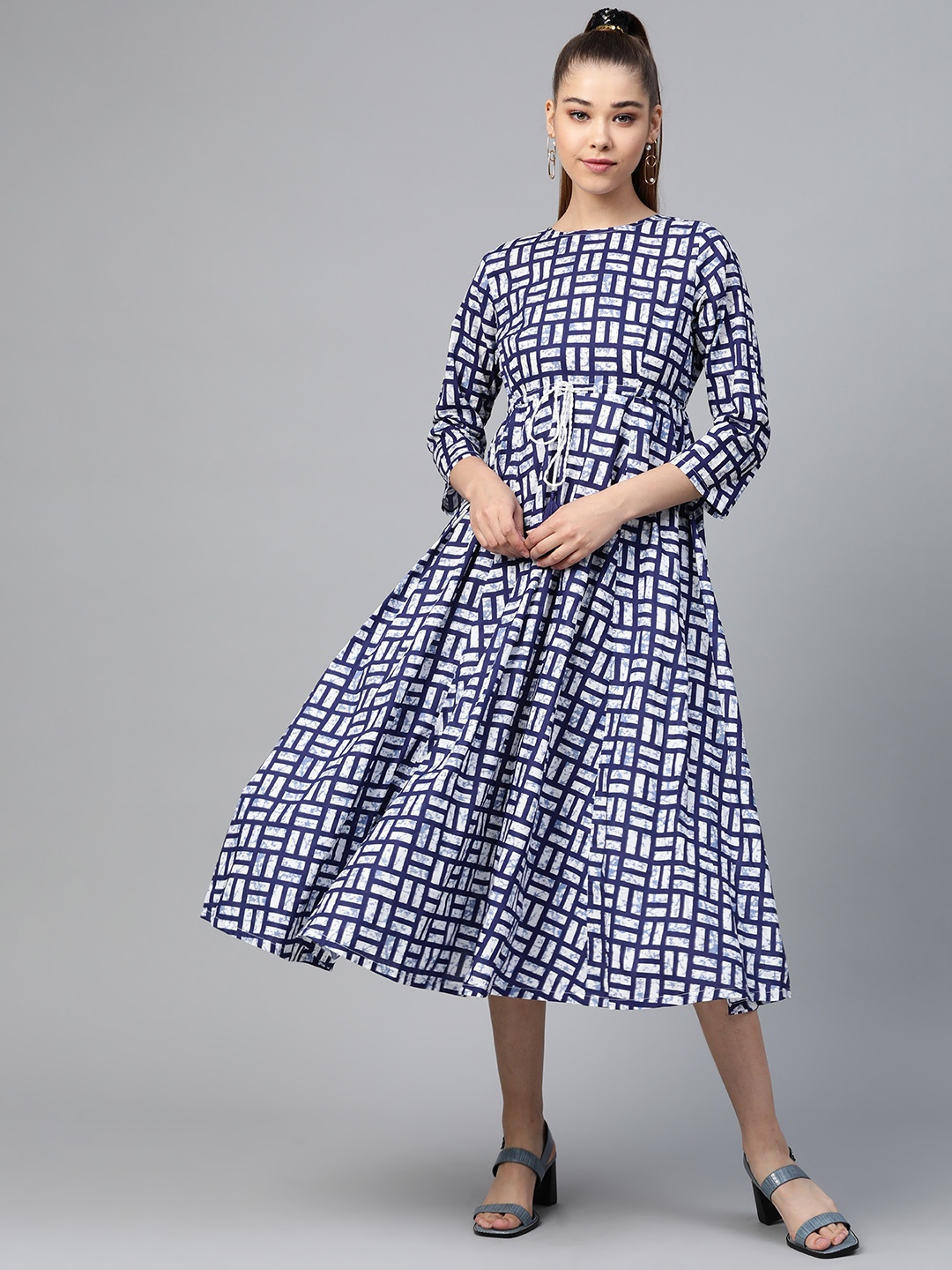 

Shae by SASSAFRAS Women Navy Blue & White Printed A-Line Dress