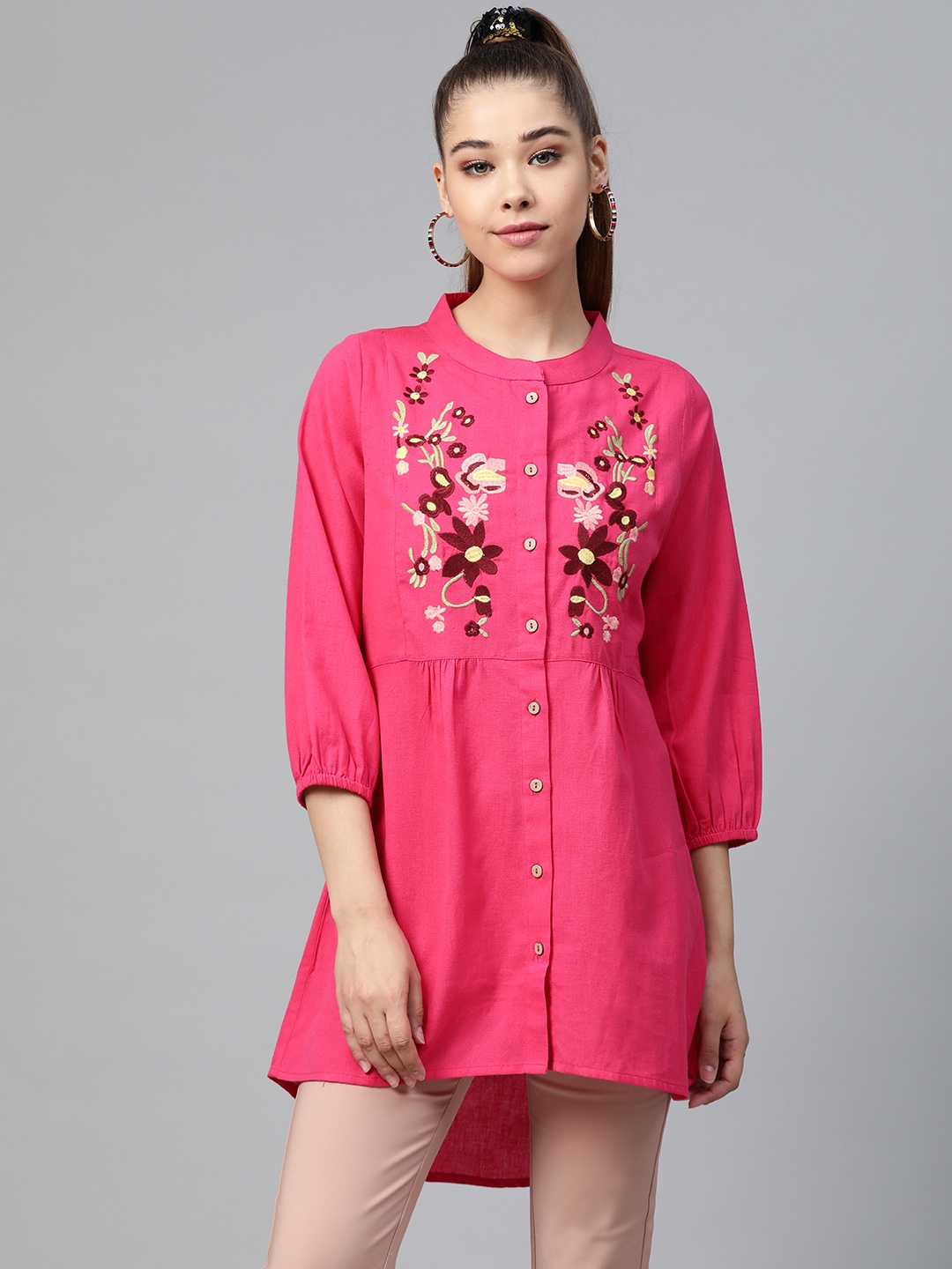 

Shae by SASSAFRAS Women Pink Embroidered High-Low Tunic