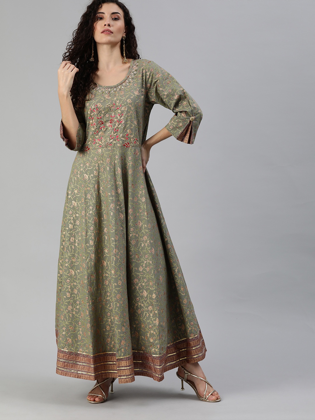 

Ishin Women Green & Red Embroidered Anarkali Kurta