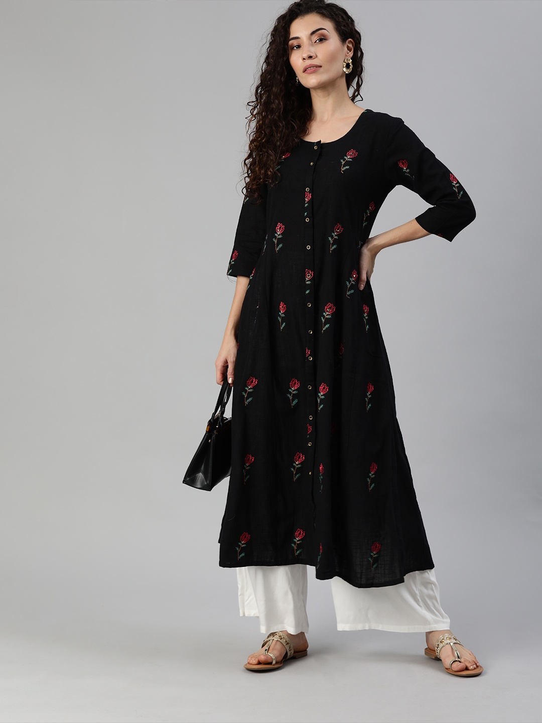 

Ishin Women Black Embroidered A-Line Kurta