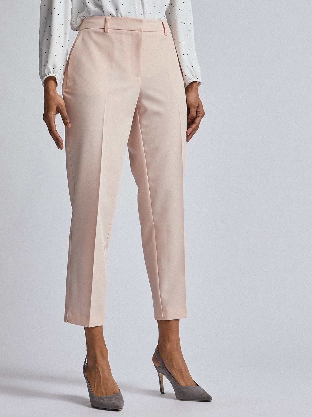 

DOROTHY PERKINS Petite Women Peach-Coloured Solid Cropped Formal Trousers