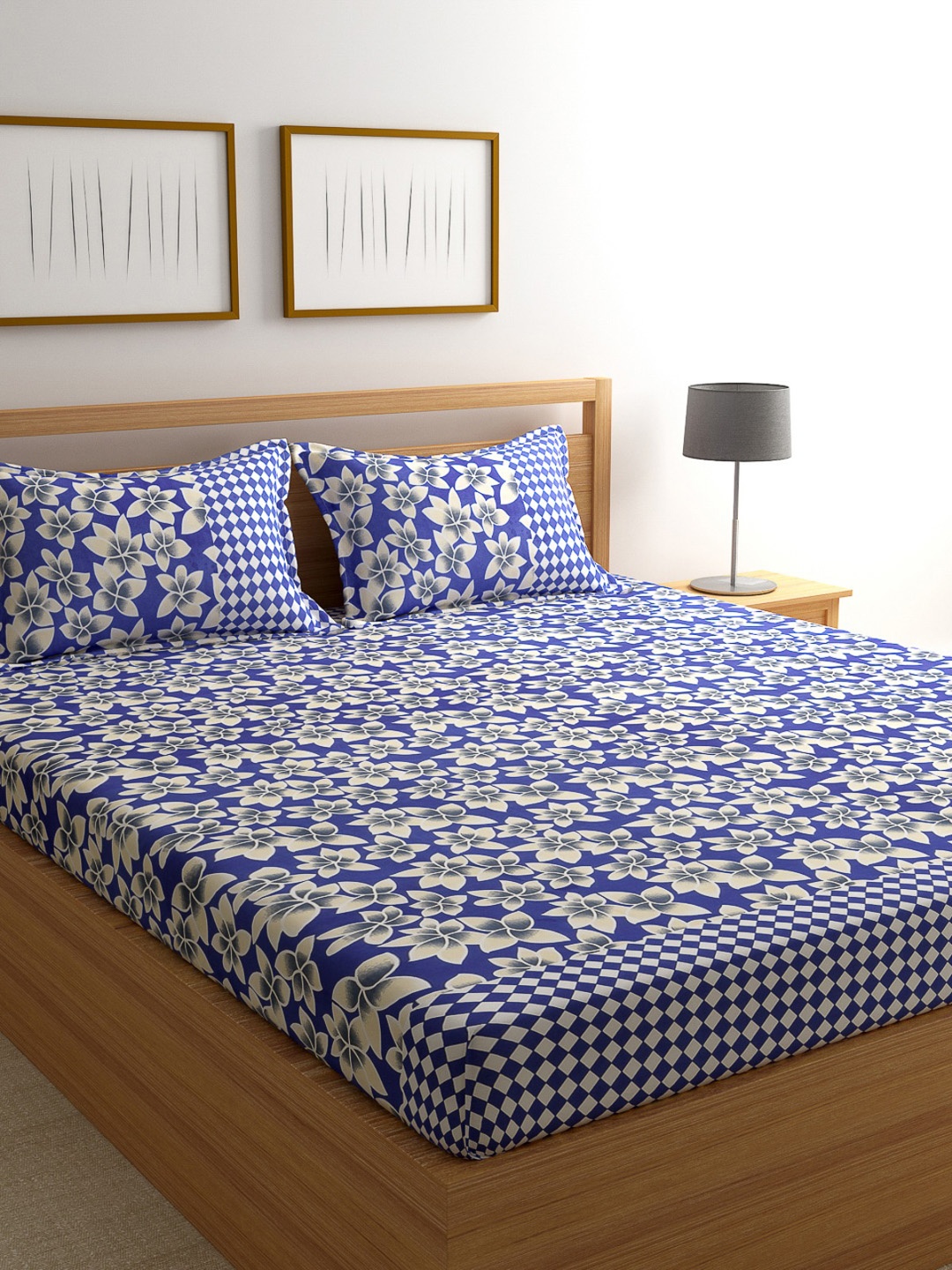 

ROMEE Floral 144 TC Microfiber Queen Bedsheet with 2 Pillow Covers, Blue