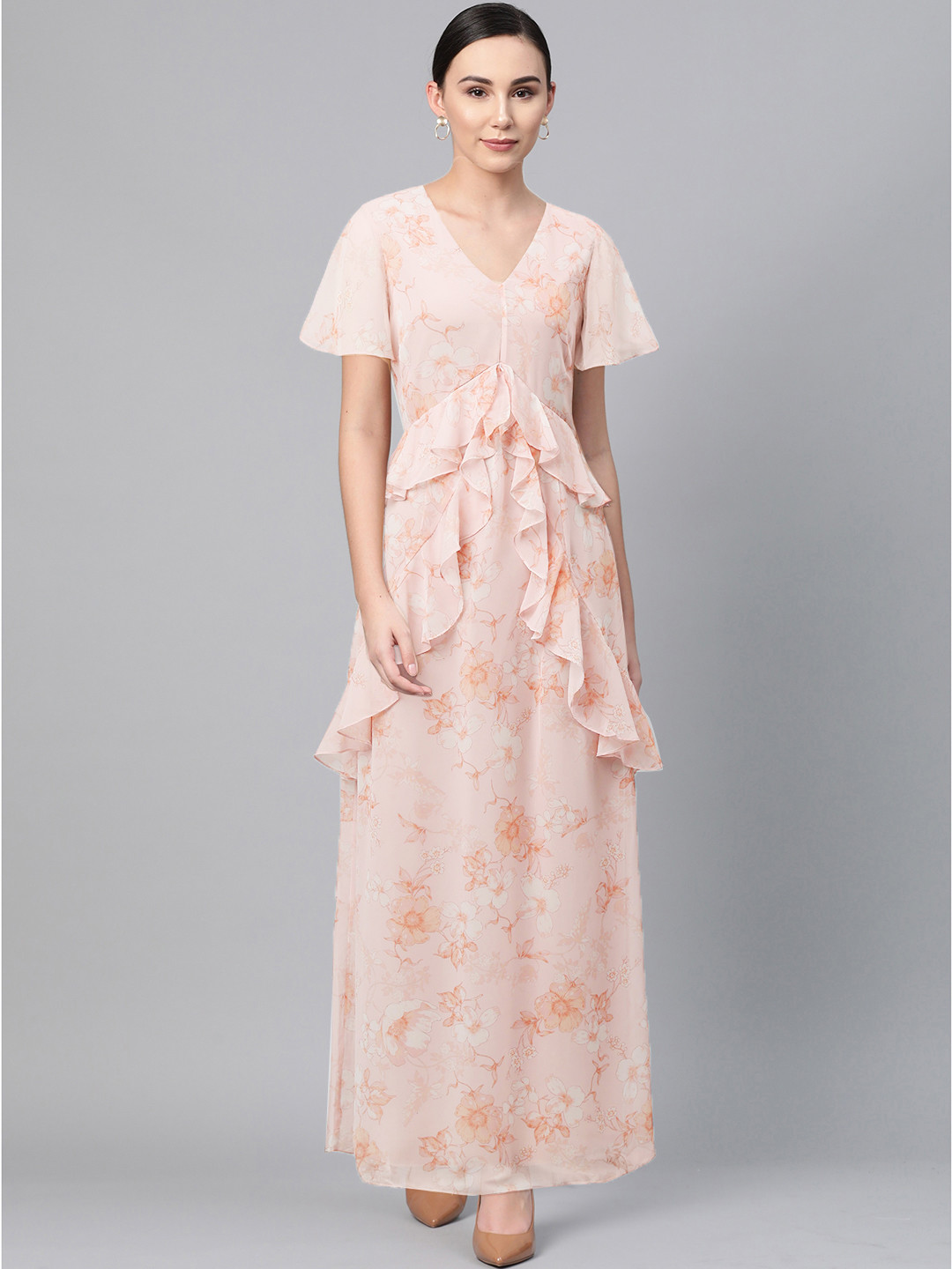 

DOROTHY PERKINS Women Peach-Coloured Floral Printed Maxi Dress