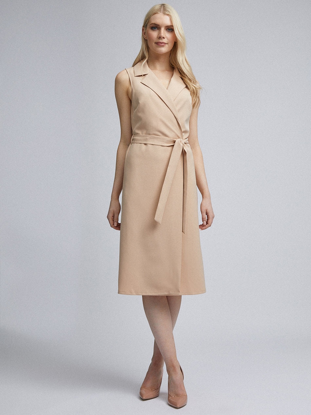 

DOROTHY PERKINS Women Beige Solid Wrap Dress