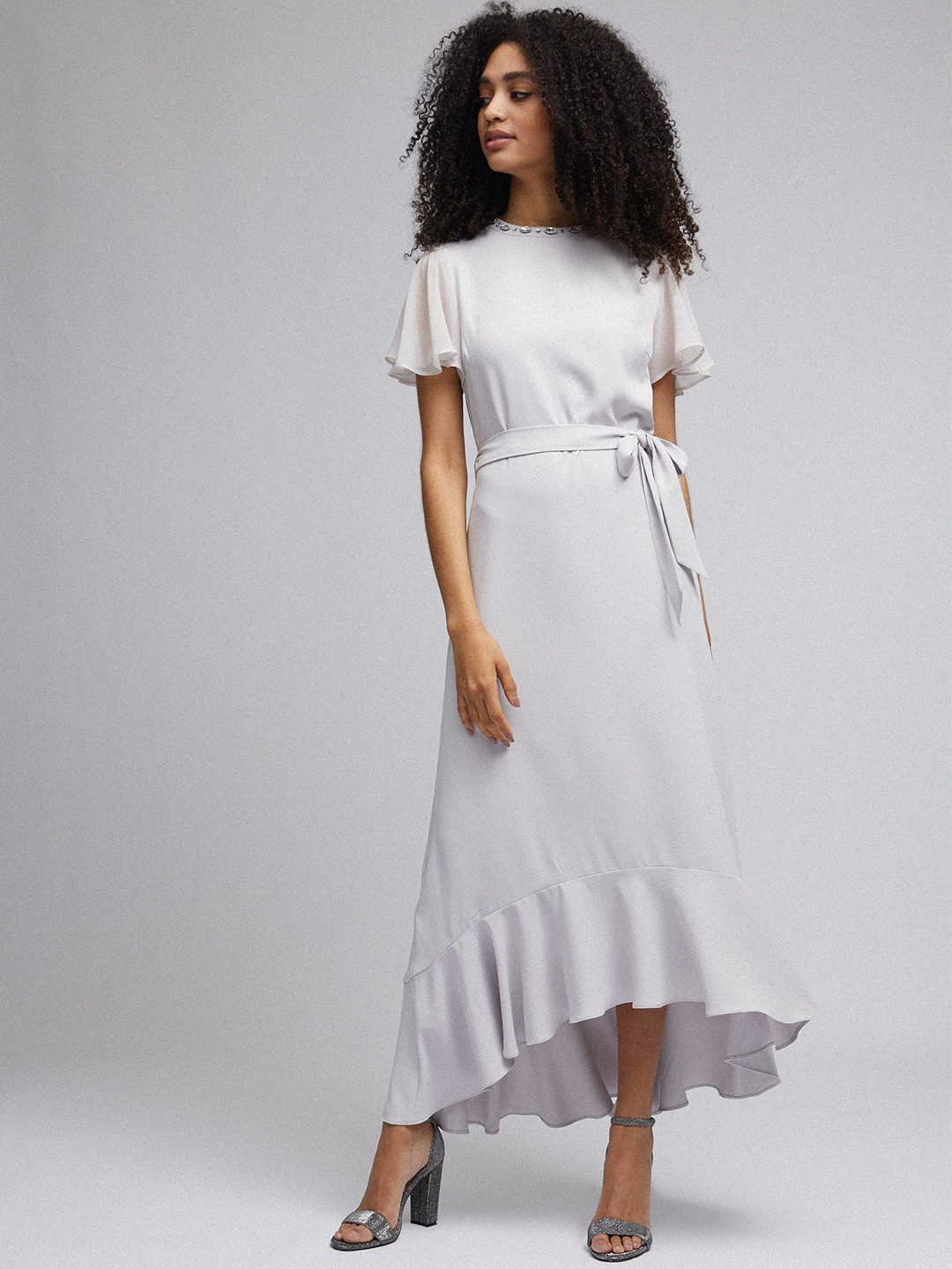 

DOROTHY PERKINS Women Grey Solid High-Low Maxi Dress