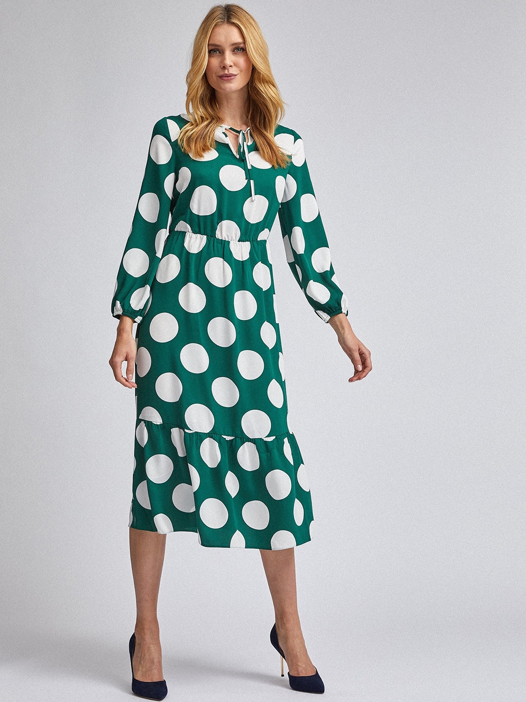 

DOROTHY PERKINS Women Green & White Polka Dot Print A-Line Dress