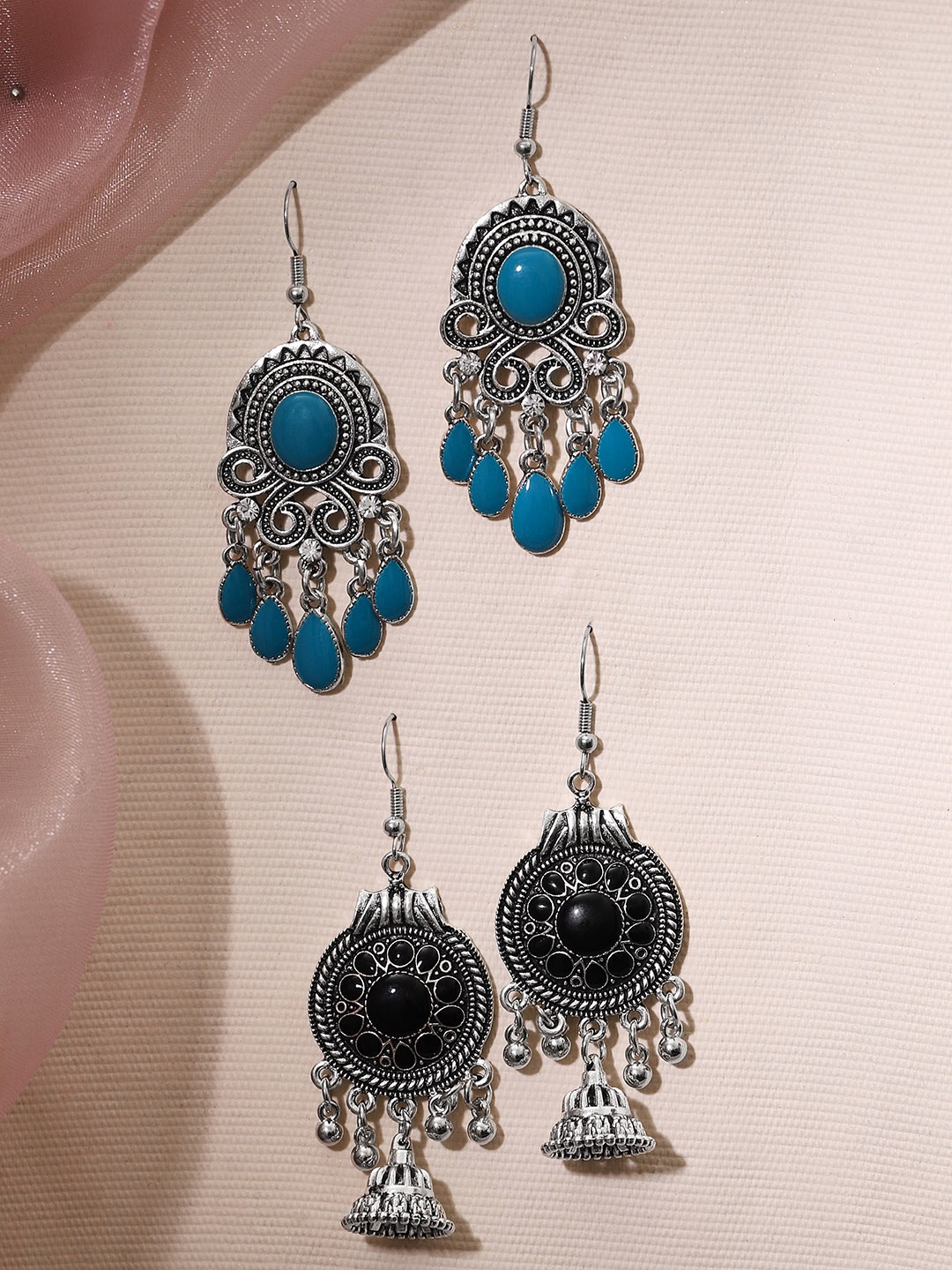 

Rubans Set Of 2 Silver Plated Classic Drop Earrings