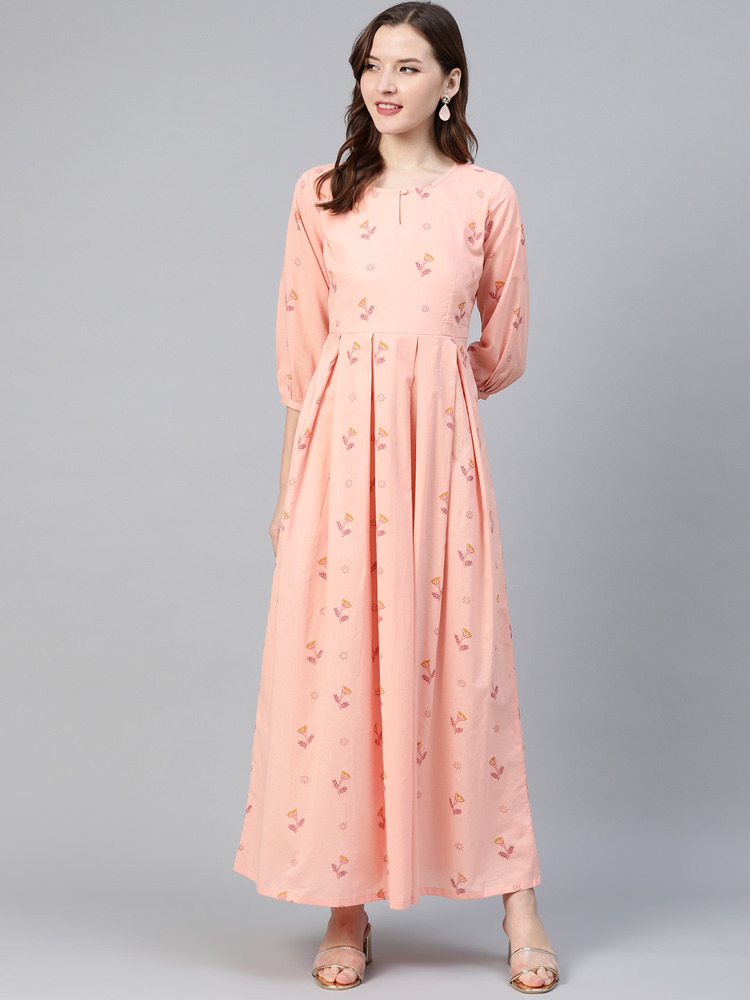 

Idalia Women Peach-Coloured & Pink Printed Maxi Dress