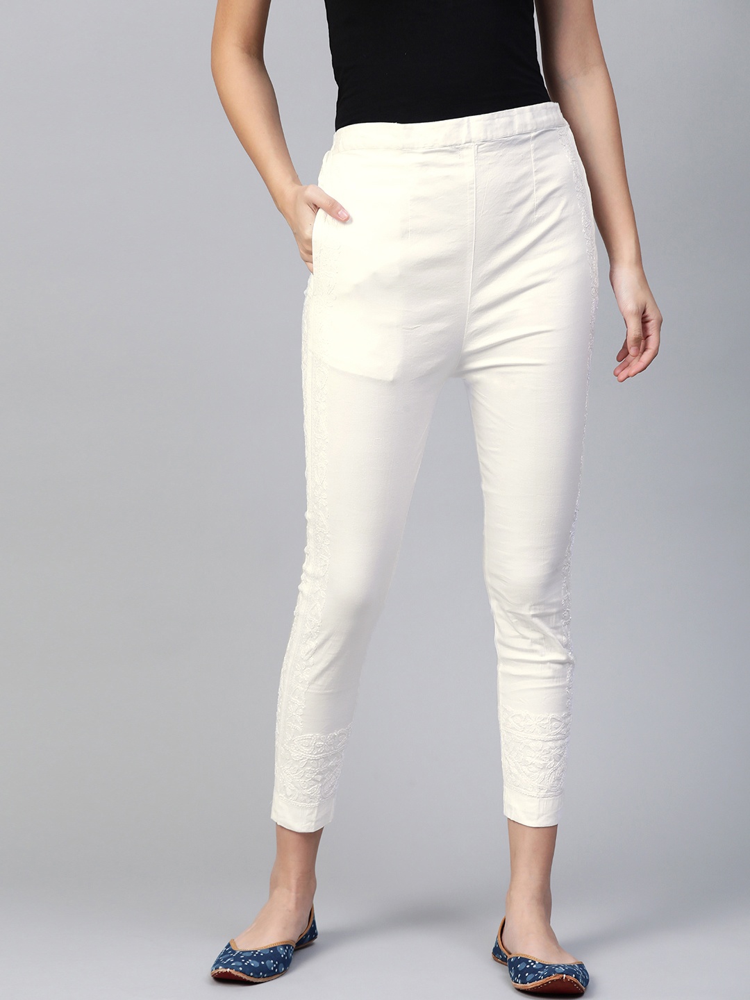 

ADA Women White Regular Fit Solid Regular Trousers