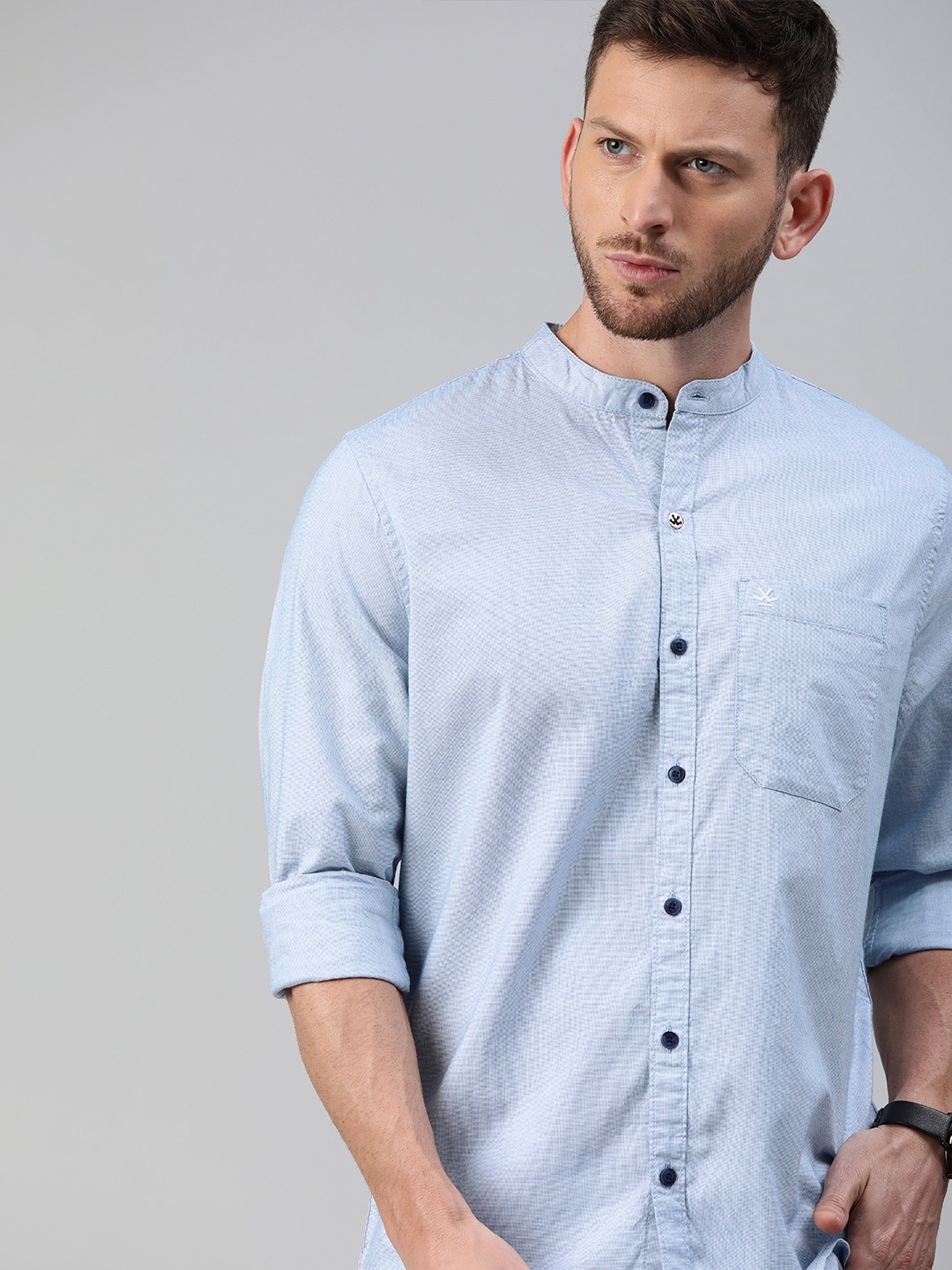 

WROGN Men Blue Slim Fit Solid Casual Shirt