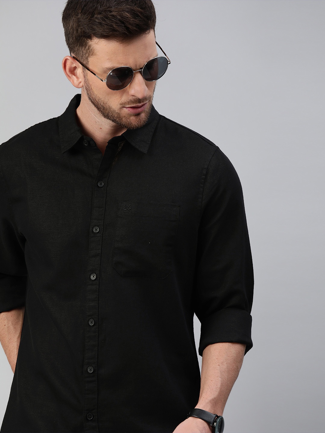 

WROGN Men Black Slim Fit Cotton Casual Shirt