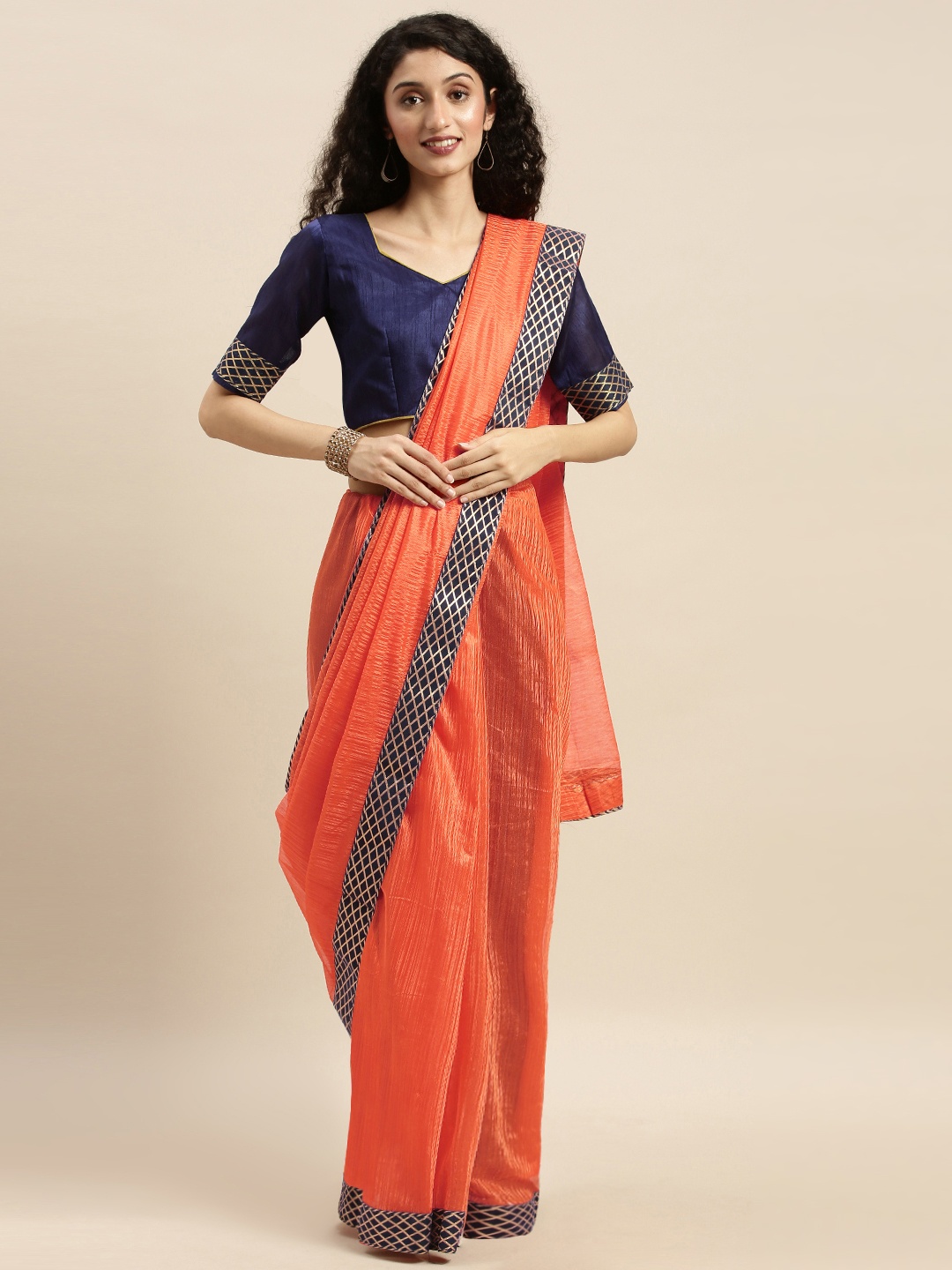 

Silk Bazar Orange & Black Art Silk Solid Saree