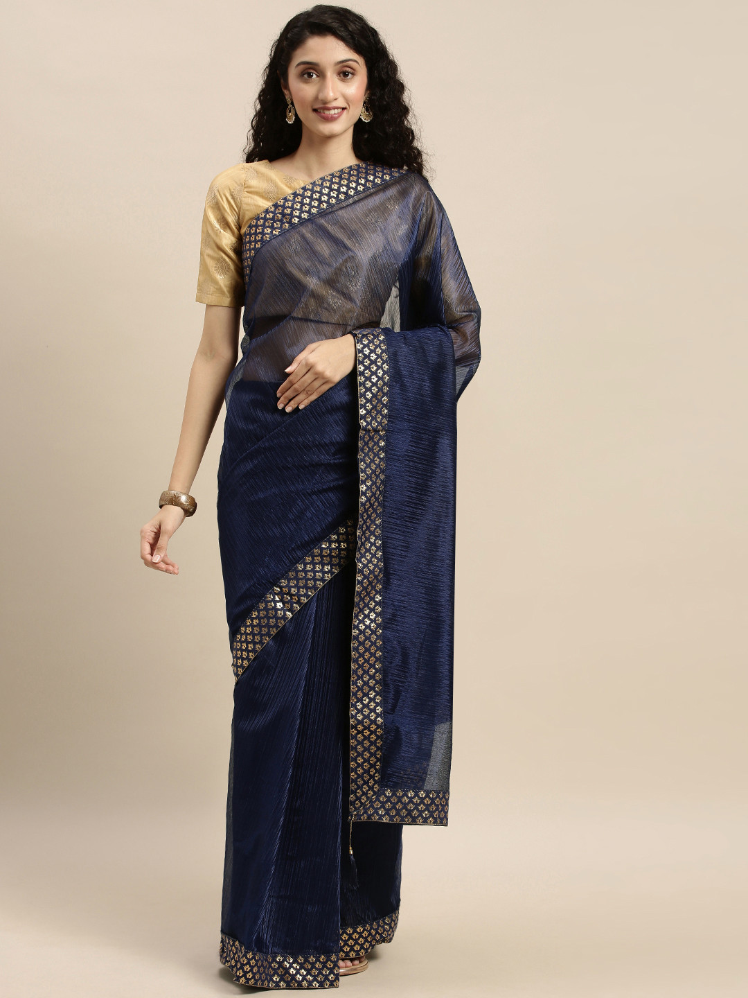 

Silk Bazar Navy Blue Solid Art Silk Saree