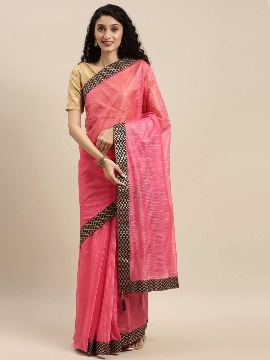 

Silk Bazar Coral Pink Solid Art Silk Saree