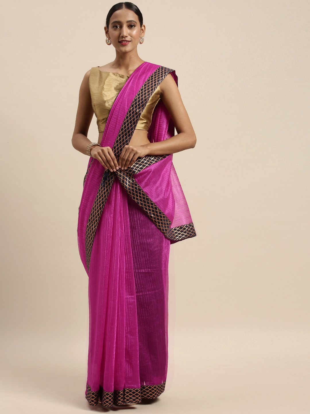 

Silk Bazar Magenta Pink Solid Art Silk Saree