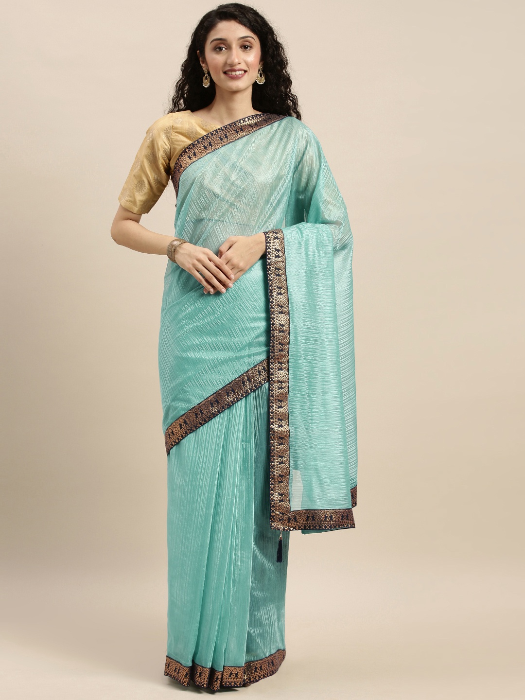 

Silk Bazar Sea Green Solid Art Silk Saree