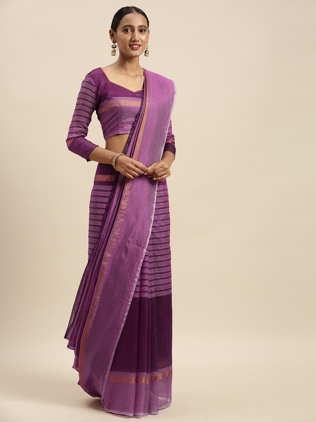 

Silk Bazar Purple Silk Cotton Striped Saree