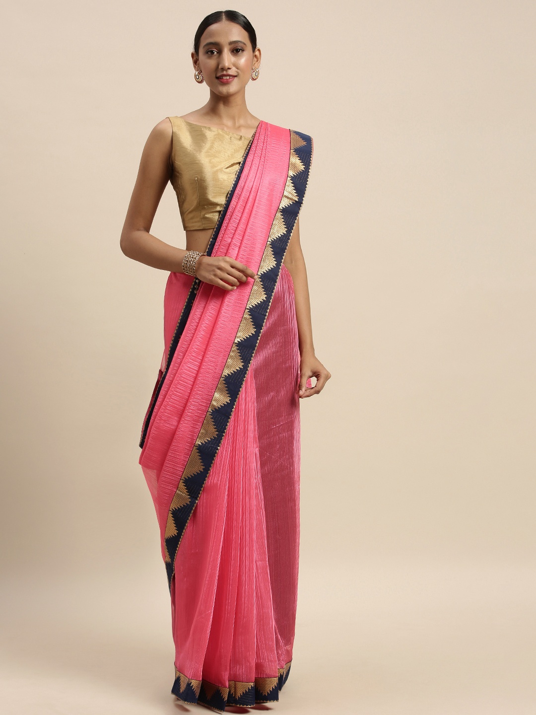 

Silk Bazar Coral Pink Solid Art Silk Saree