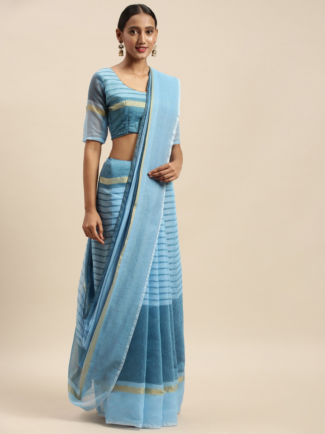 

Silk Bazar Blue Striped Silk Cotton Saree