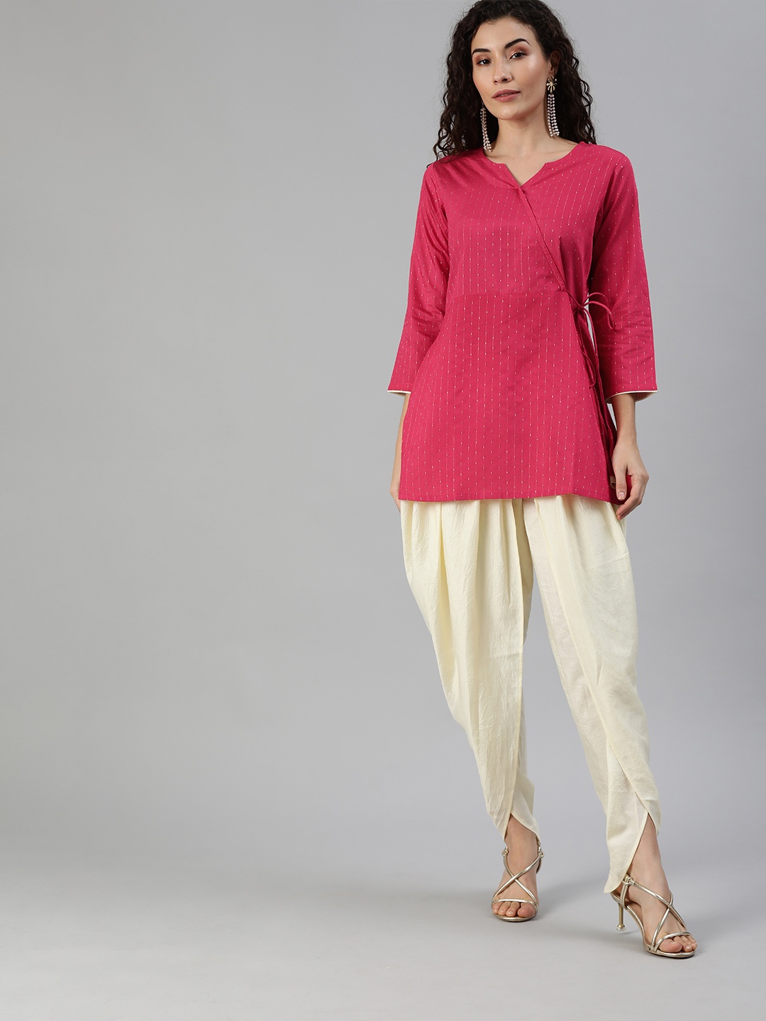 

Indo Era Women Pink Woven Design Top with Dhoti Pants