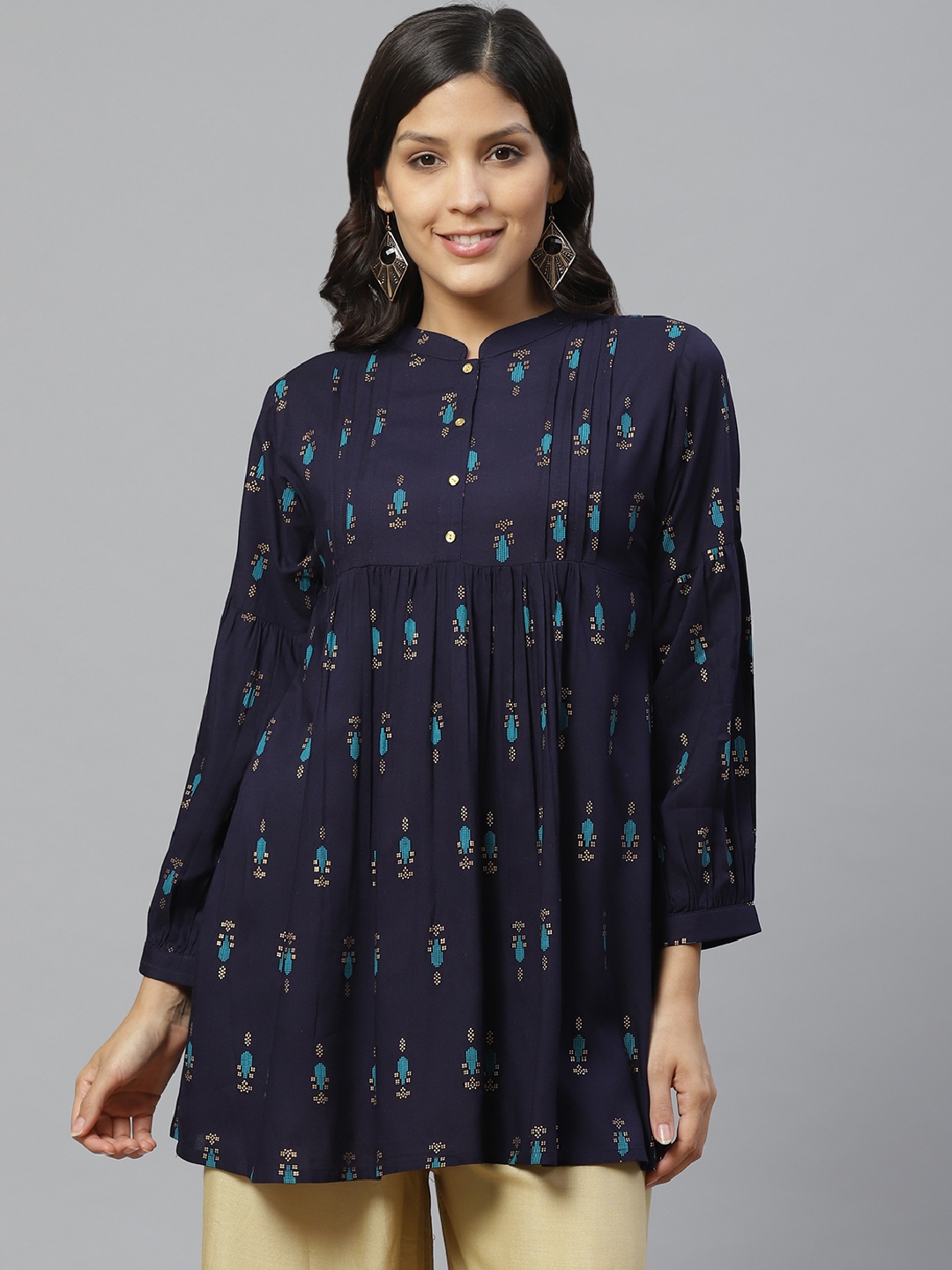 

Libas Women Navy Blue Printed A-Line Kurti