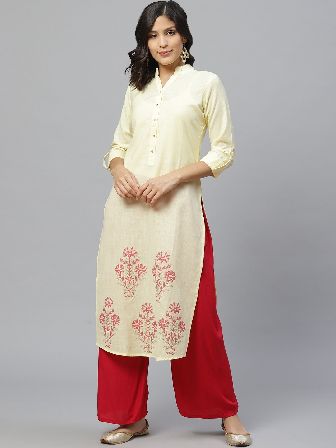 

Libas Women Yellow & Pink Printed Straight Kurta